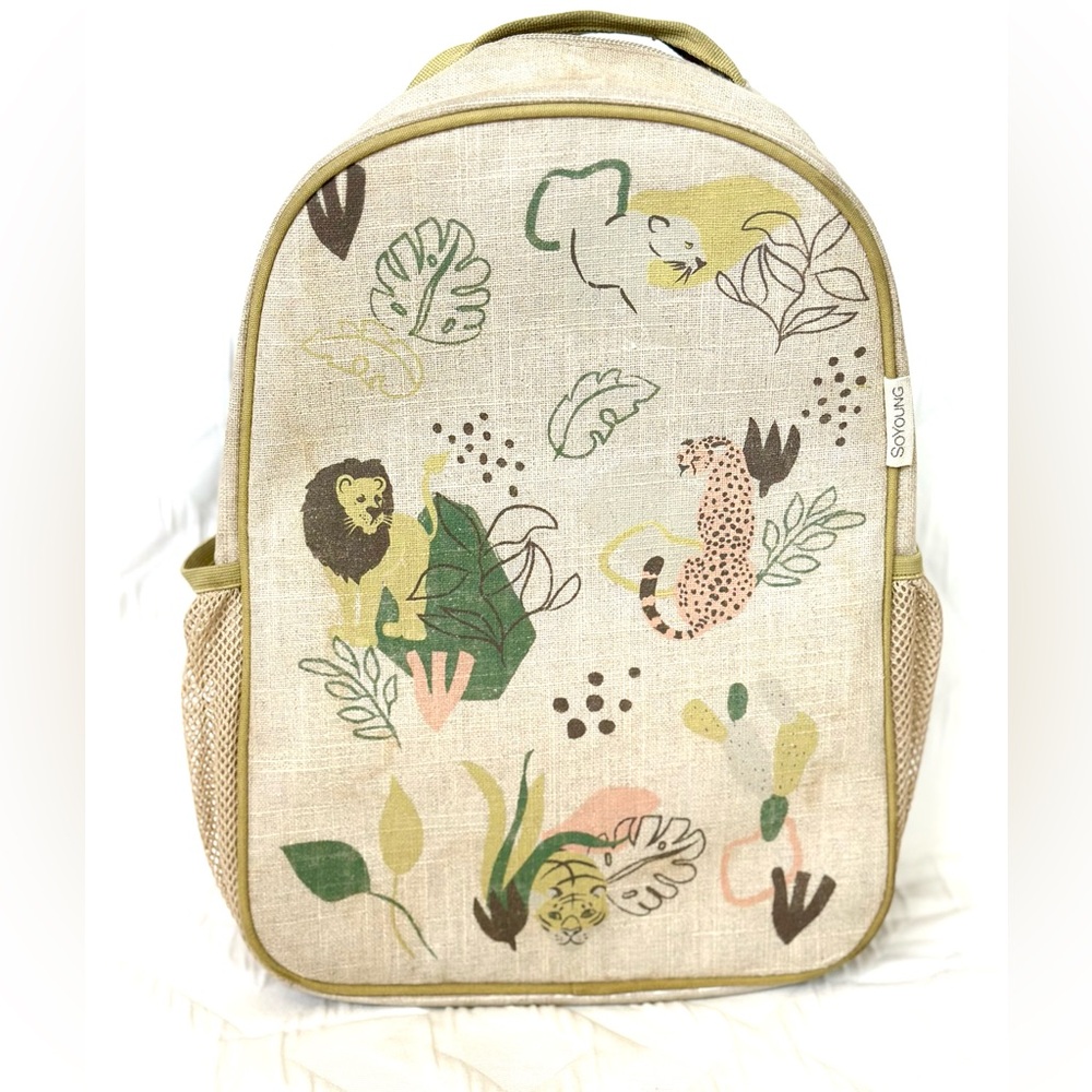 Adorable Linen safari backpack for toddler, preschool or kindergarten.